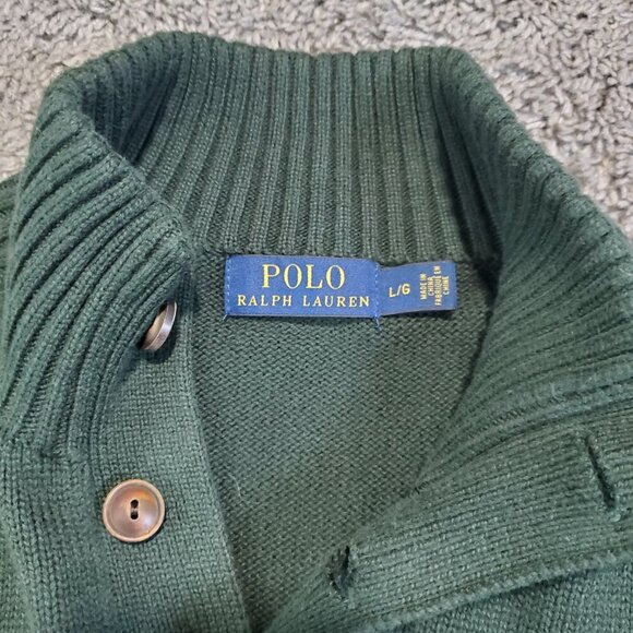 POLO Button Knit Green Sweater - Large - Picture 3 of 8
